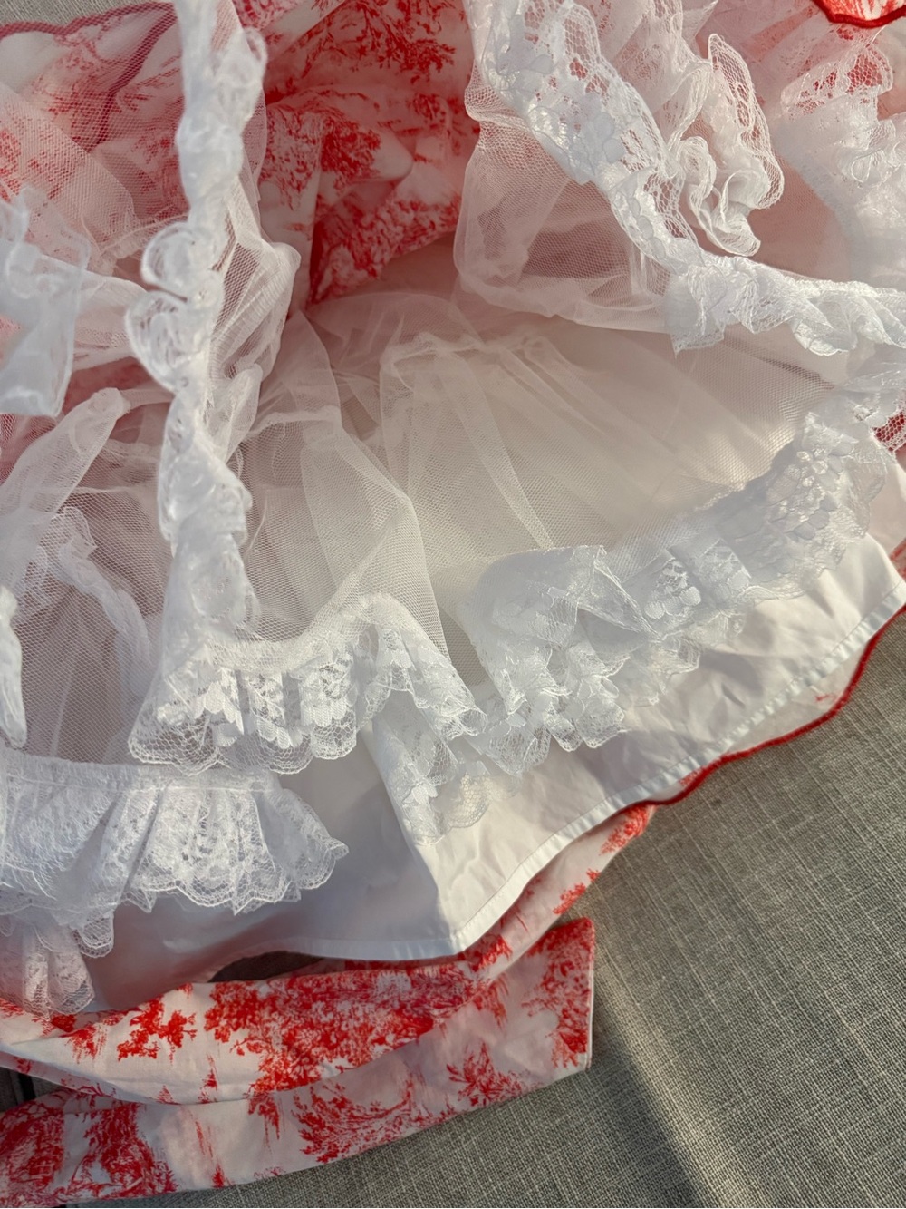 Red Toile Print Girls' Formal Dress with Bow - Picture 8 of 9
